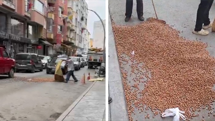 Samsun'da satamadığı fındığı sokağa döktü 